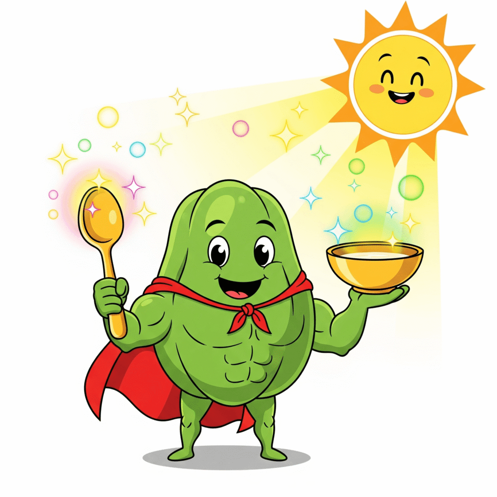 Representación imaginativa de un chayote proporcionando una porción de fibra