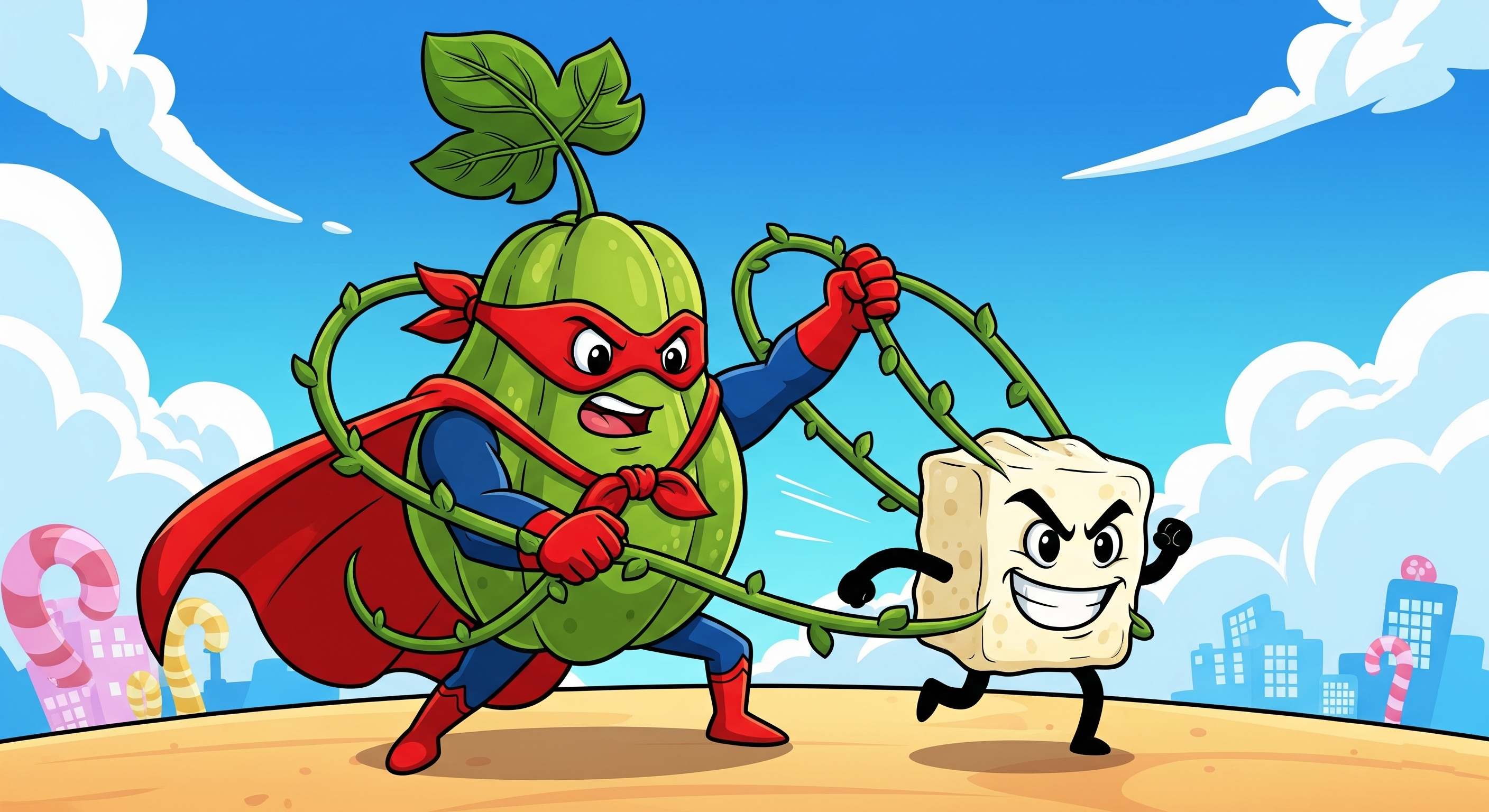 Representación imaginativa del chayote controlando la glucosa